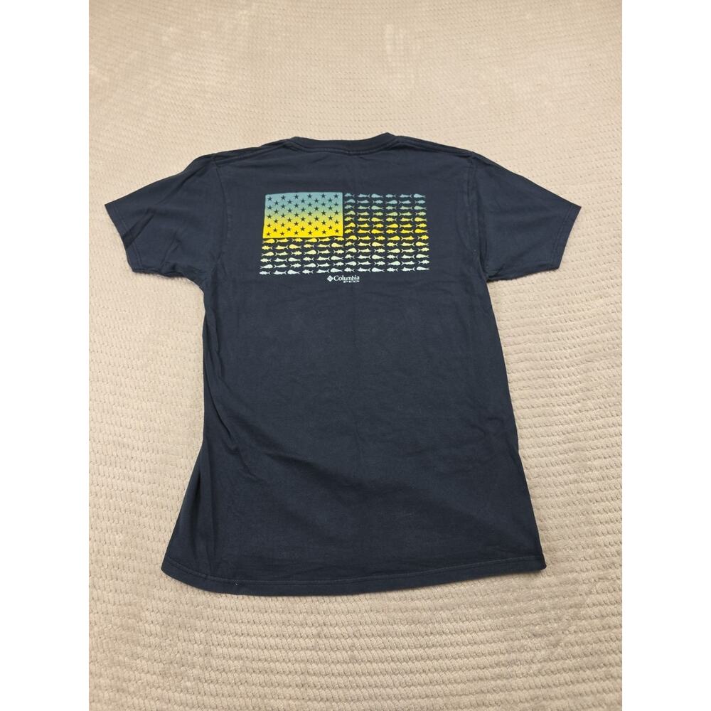 Columbia PFG Shirt Mens Medium Fish Print Flag Short Sleeve Crew Neck
